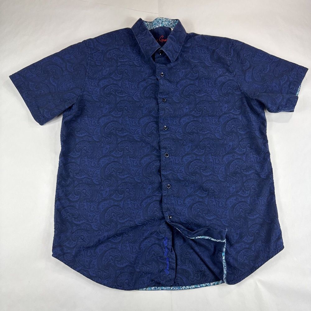 Robert Graham Classic Fit Paisley Shirt Men L Blue Short Sleeve Button Up Casual
